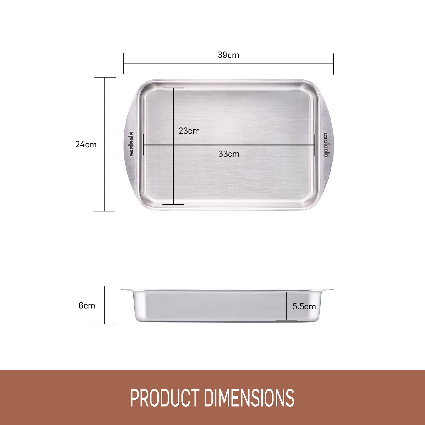 Essteele Clad Ovenware Stainless Steel Rectangular Roasting Pan 33cm x 23cm x 5.5cm