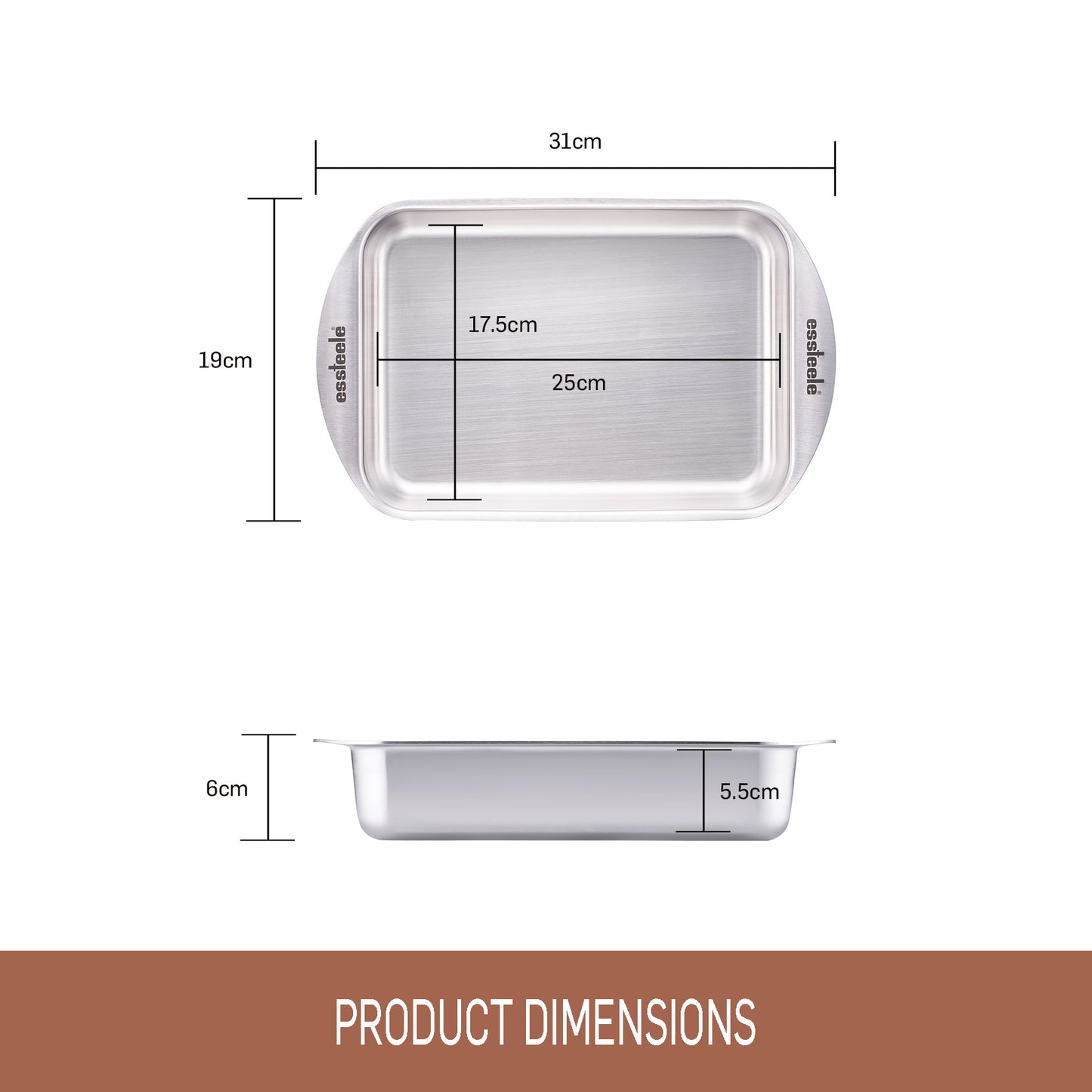 Essteele Clad Ovenware Stainless Steel Medium Roasting Pan 25cm x 17.5cm x 5.5cm