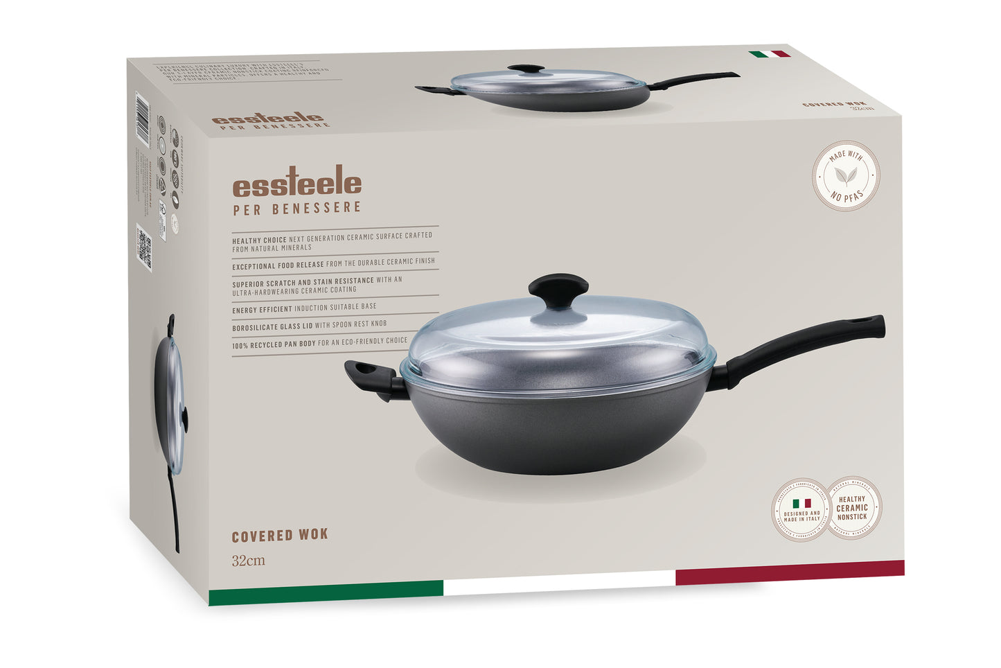 Essteele Per Benessere Ceramic Nonstick Induction Covered Wok With Helper Handle 32cm