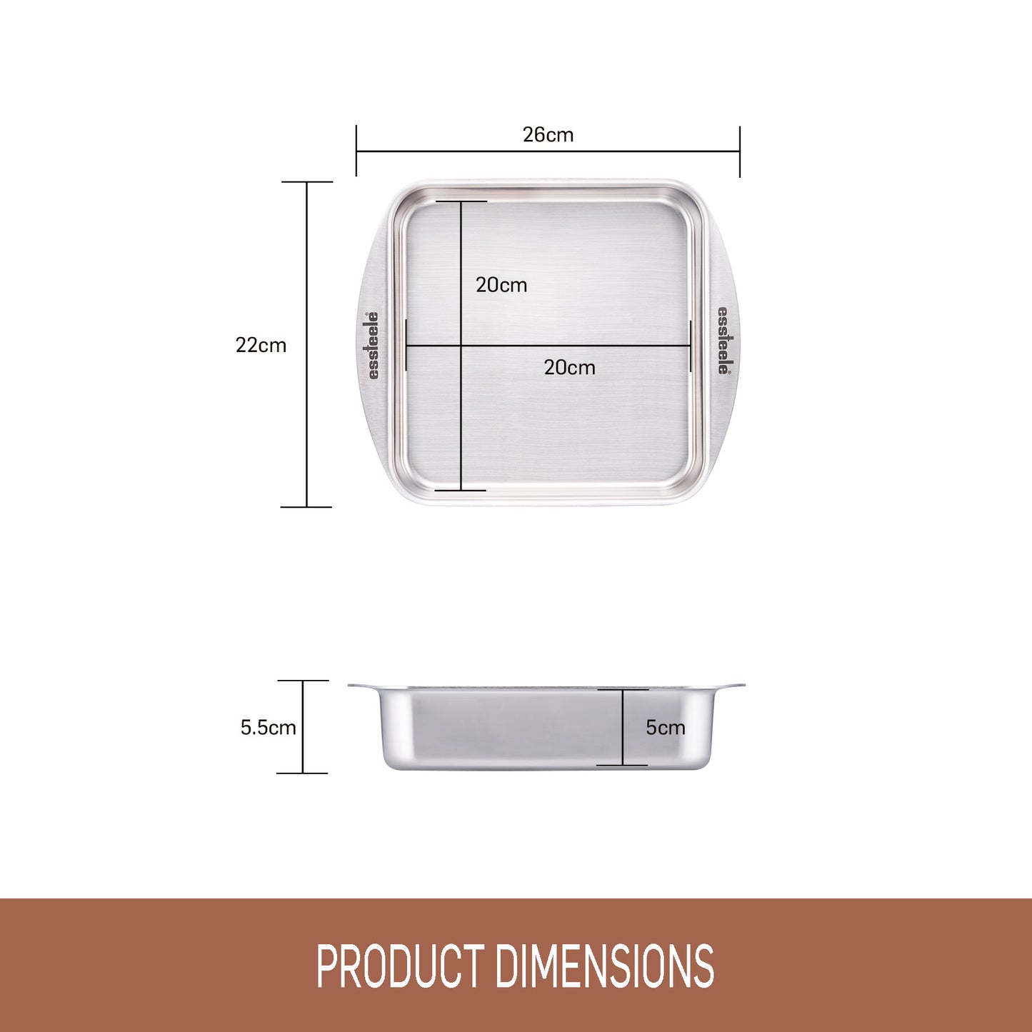 Essteele Clad Ovenware Stainless Steel Square Roasting Pan 20.5cm x 20.5cm x 5cm